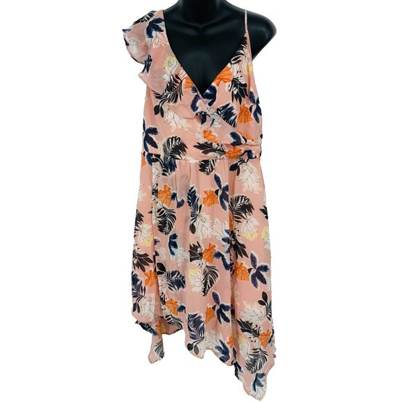 A New Day Women Dress Size Large Pink Floral Ruffle Cami V Neck Shift Asymmetric - Picture 3 of 10